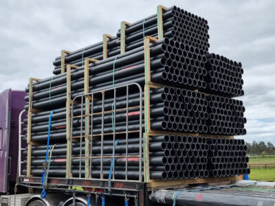 Duncan Equine Plastic Posts ready for a new installation Plastic Posts loaded on truck for new installation